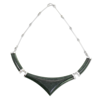 Pointed 925 Silver Jade Statement Necklace from Guatemala