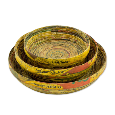 Three Recycled Paper Decorative Bowls from Guatemala
