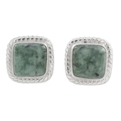 Jade and Sterling Silver Rope Motif Earrings from Guatemala