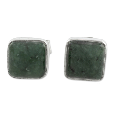 Jade and Sterling Silver Square Earrings from Guatemala