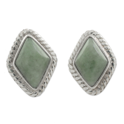 Light Green Jade Rhombus Stud Earrings from Guatemala