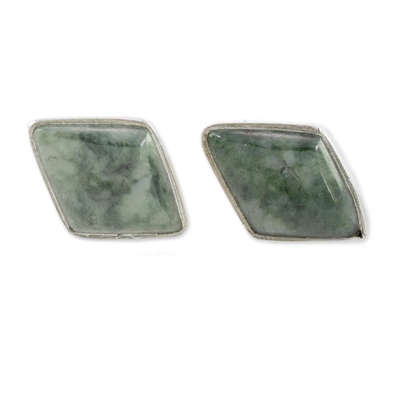 Green Jade and 925 Silver Rhombus Earrings from Guatemala