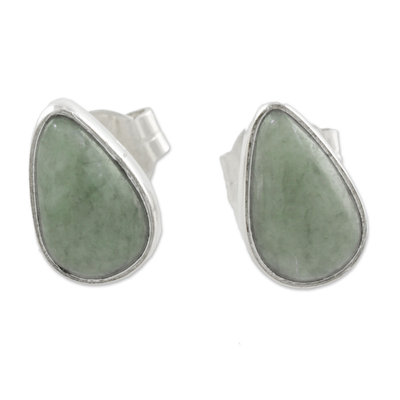 Light Green Jade Teardrop Stud Earrings from Guatemala