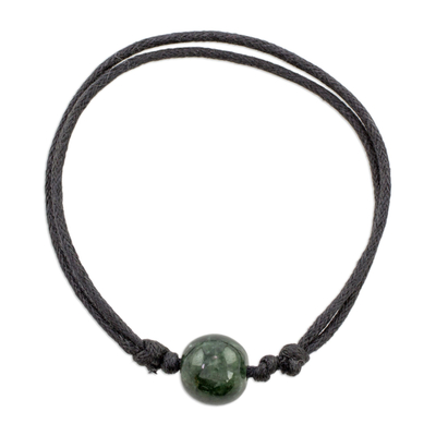 Handmade Dark Green Jade Sliding Knot Cotton Cord Pendant Bracelet