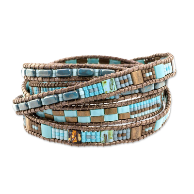 Handcrafted Guatemala Brown and Blue Beaded Wrap Bracelet