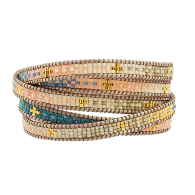 Colorful Handmade Glass Beaded Wrap Bracelet from Guatemala