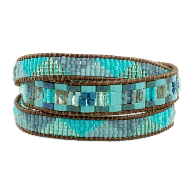 Artisan Crafted Blue Beaded Wrap Bracelet from Guatemala
