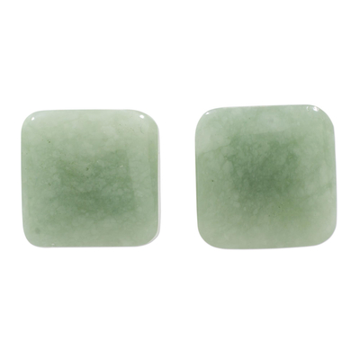 Apple Green Square Jade Stud Earrings from Guatemala