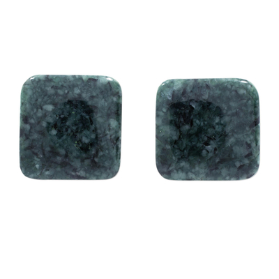 Dark Green Square Jade Stud Earrings from Guatemala