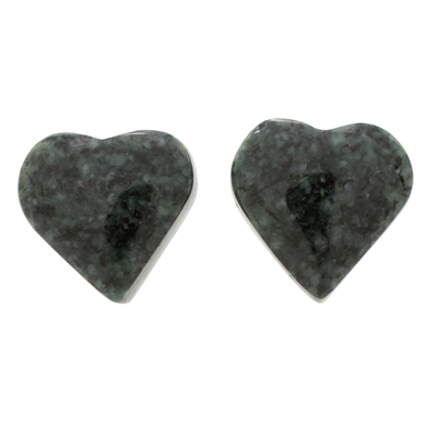 Heart-Shaped Jade Button Earrings from Guatemala