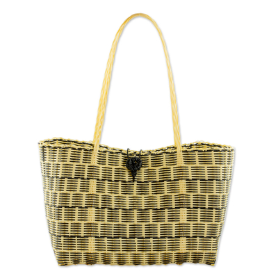 Handwoven Tote in Black and Pale Yellow from Guatemala