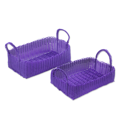 Two Recycled Handwoven Baskets in Purple from Guatemala