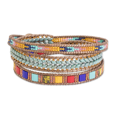 Multicolored Glass Beaded Wrap Bracelet from Guatemala