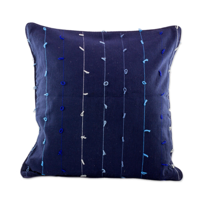 100% Cotton Dark Blue Cushion Cover with Gray and Blue Lines