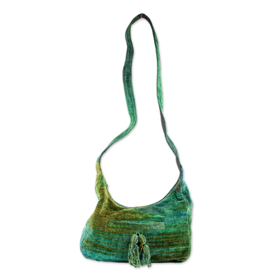 Rayon and Cotton Blend Hobo Bag in Green from Guatemala