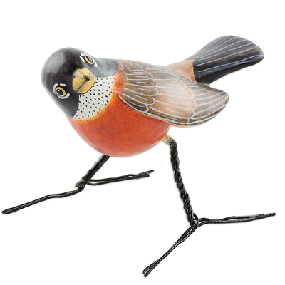 Artisan Crafted Robin Clay Bird Figurine from Guatemala