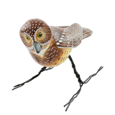 Hand Made Burrowing Owl Ceramic Bird Figurine from Guatemala