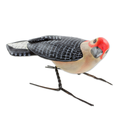 Hand Sculpted Ceramic Red-Bellied Woodpecker Figurine