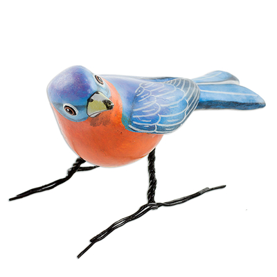 Guatemalan Handmade Eastern Bluebird Ceramic Bird Figurine