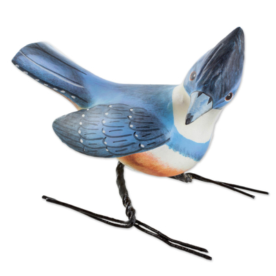 Hand Sculpted, Hand Painted Ceramic Kingfisher Figurine