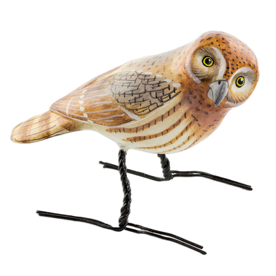 Artisan Crafted Elf Owl Ceramic Bird Figurine from Guatemala