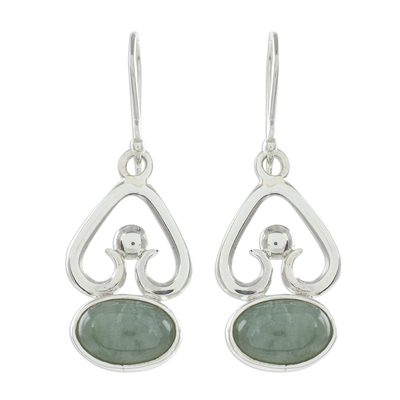 Oval Jade Dangle Earrings in Light Green from Guatemala