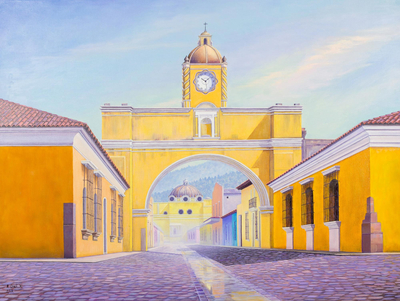 Signed Realist Cityscape Painting from Guatemala