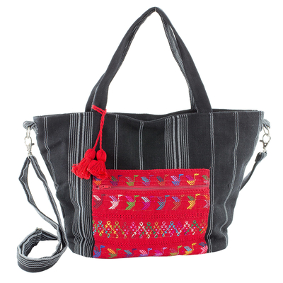 Handwoven Striped Cotton Tote in Black from Guatemala