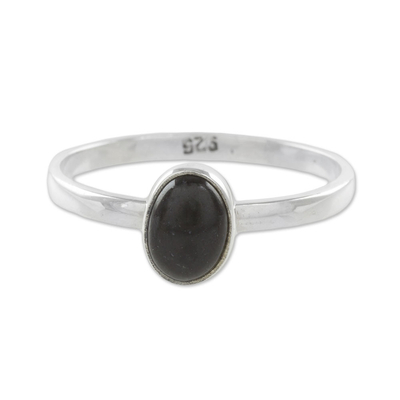 Black Jade and Silver Single Stone Ring from Guatemala