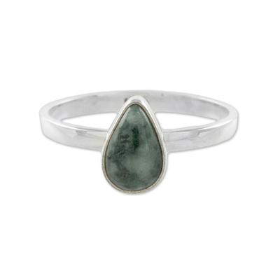Drop-Shaped Jade Single Stone Ring from Guatemala