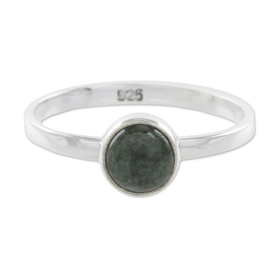 Circular Dark Green Jade Single Stone Ring from Guatemala