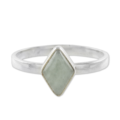 Rhombus Light Green Jade Single-Stone Ring from Guatemal