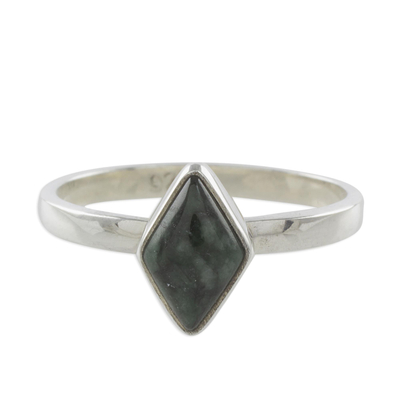 Rhombus Dark Green Jade Single Stone Ring from Guatemala