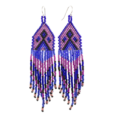 Blue and Purple Woven Bead Waterfall Earrings