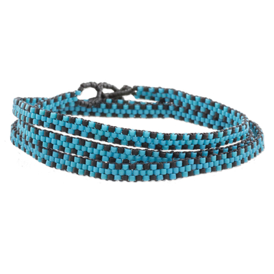 El Salvador Blue and Black Beaded Wrap Bracelet