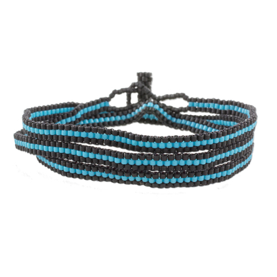Fair Trade Blue and Black Striped Beaded Wrap Bracelet