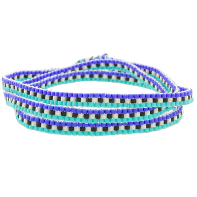 Salvadoran Fair Trade Blue and Black Beaded Wrap Bracelet