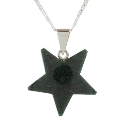 Jade Star Pendant Necklace in Dark Green from Guatemala
