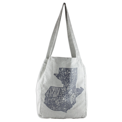 Grey 100% Cotton Tote Bag with Guatemalan Map Design