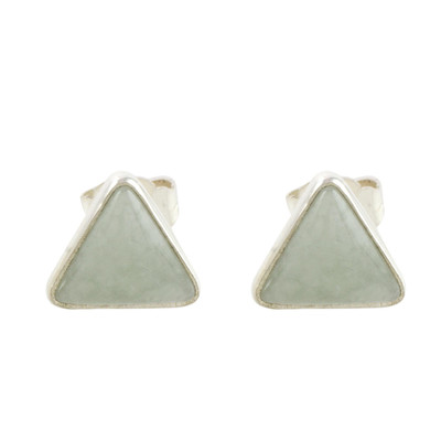 Jade and Sterling Silver Triangle Stud Earrings