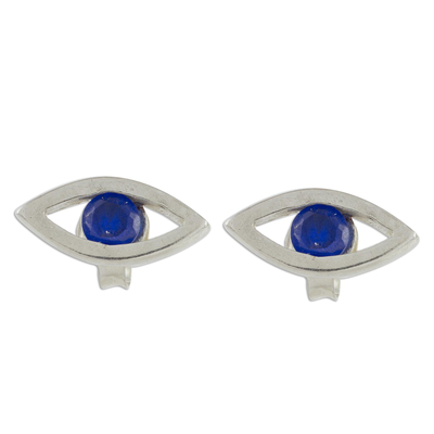 Handcrafted Sterling Silver Blue Eyed Button Earrings