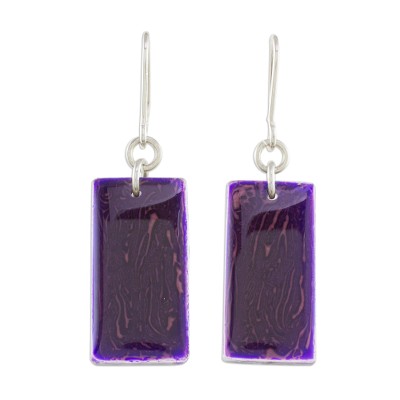 Purple Rectangular Art Glass Dangle Earrings