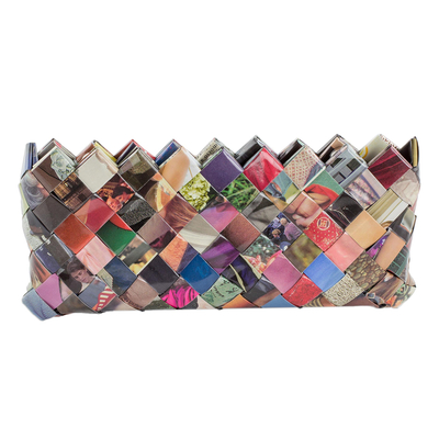 Handcrafted Multicolor Recycled Magazine Paper 4 Inch Clutch