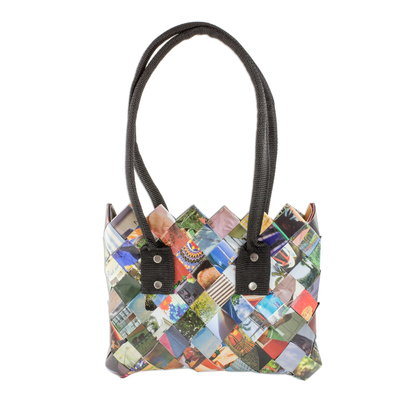 Handcrafted Multicolor Recycled Magazine Paper Shoulder Bag