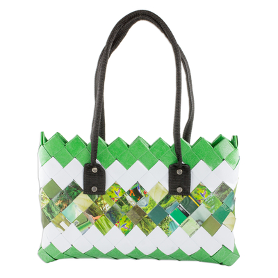 Handcrafted Green Recycled Magazine Paper Shoulder Bag