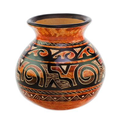 Handmade Earth-Toned Chorotega Pottery Decorative Round Vase