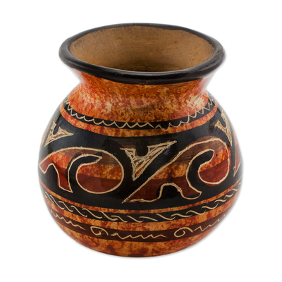Handmade Orange and Brown Chorotega Pottery Decorative Vase