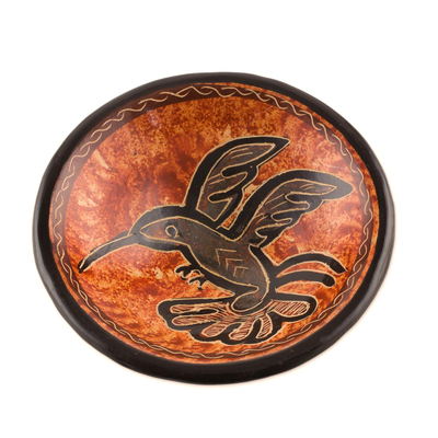 Earth-Toned Hummingbird Chorotega Pottery Decorative Bowl