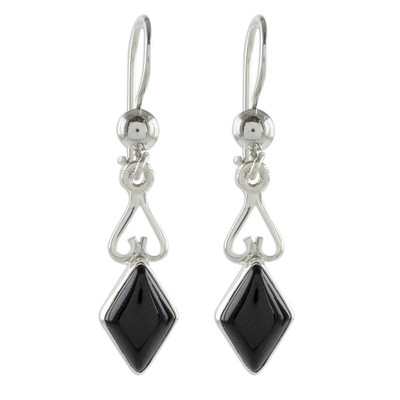 Handmade Black Jade Guatemalan Sterling Silver Dangle Earrings