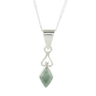 Diamond-Shaped Apple Green Jade Pendant Necklace Guatemala